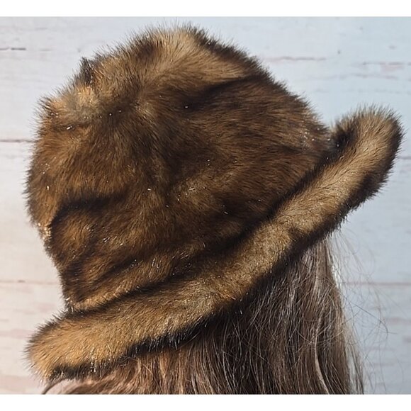 Dennis Basso Faux Fur Hat Roll Up or Down Brown Mink Style Women's Small/Medium - Picture 4 of 10